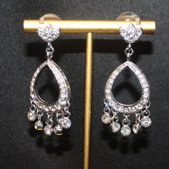 Silver CZ Chandelier Pierced Earrings - Picture 5 of 13